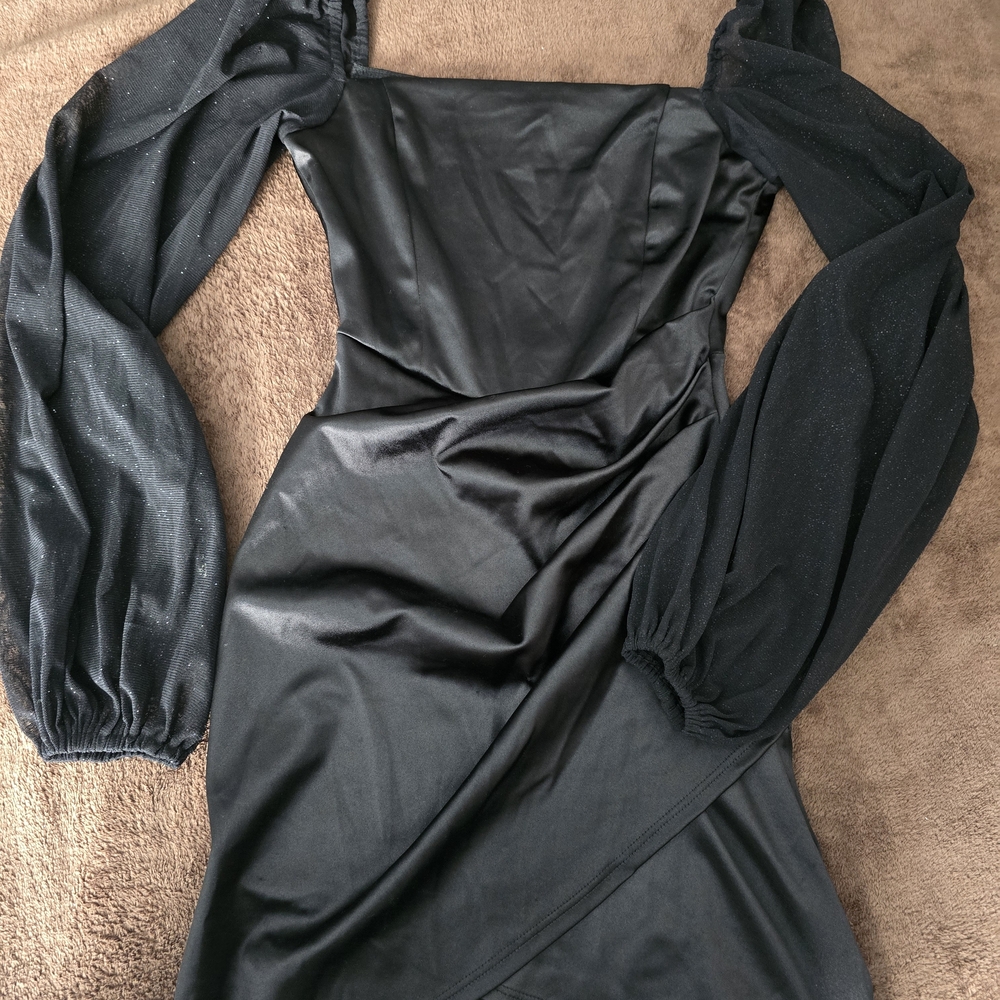 Elegant Black Dress with Sheer Sleeves